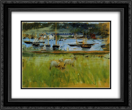 Harbor in the Port of Fecamp 24x20 Black Ornate Wood Framed Art Print Poster with Double Matting by Morisot, Berthe
