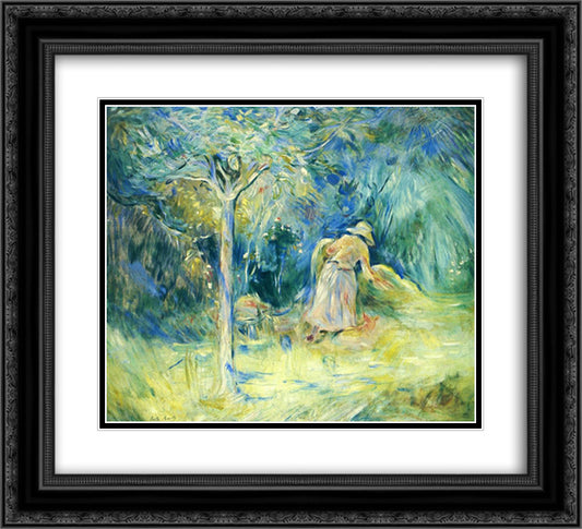 Haying at Mezy 22x20 Black Ornate Wood Framed Art Print Poster with Double Matting by Morisot, Berthe