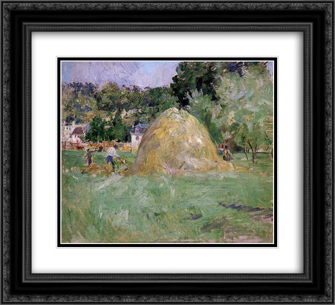 Haystacks at Bougival 22x20 Black Ornate Wood Framed Art Print Poster with Double Matting by Morisot, Berthe