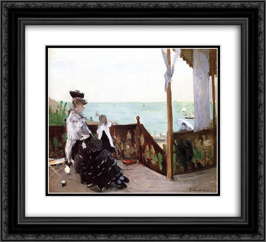 In a Villa at the Seaside 22x20 Black Ornate Wood Framed Art Print Poster with Double Matting by Morisot, Berthe