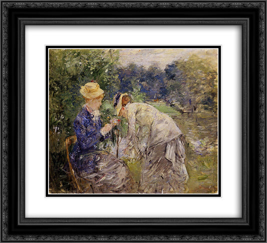 In the Bois de Boulogne 22x20 Black Ornate Wood Framed Art Print Poster with Double Matting by Morisot, Berthe