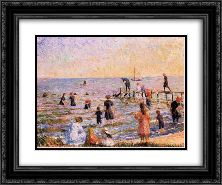 Bathing at Bellport, Long Island 24x20 Black Ornate Wood Framed Art Print Poster with Double Matting by Glackens, William James