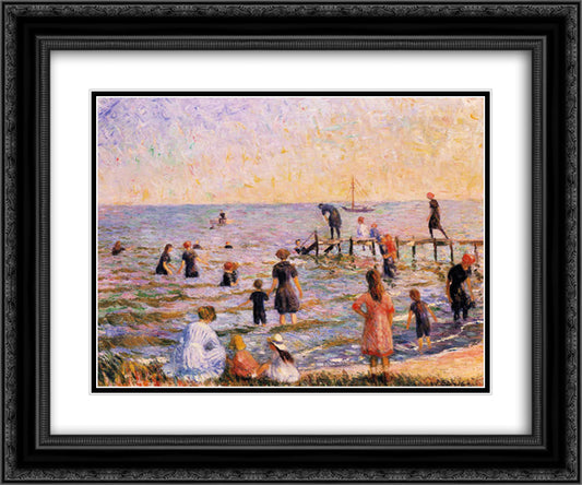 Bathing at Bellport, Long Island 24x20 Black Ornate Wood Framed Art Print Poster with Double Matting by Glackens, William James