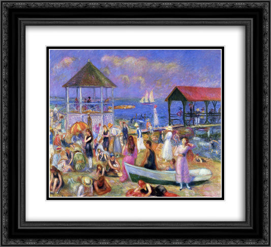 Beach Scene, New London 22x20 Black Ornate Wood Framed Art Print Poster with Double Matting by Glackens, William James