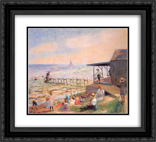 Beach side 22x20 Black Ornate Wood Framed Art Print Poster with Double Matting by Glackens, William James