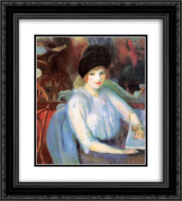 Cafe Lafayette (Portrait of Kay Laurel) 20x22 Black Ornate Wood Framed Art Print Poster with Double Matting by Glackens, William James