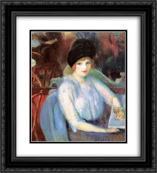 Cafe Lafayette (Portrait of Kay Laurel) 20x22 Black Ornate Wood Framed Art Print Poster with Double Matting by Glackens, William James