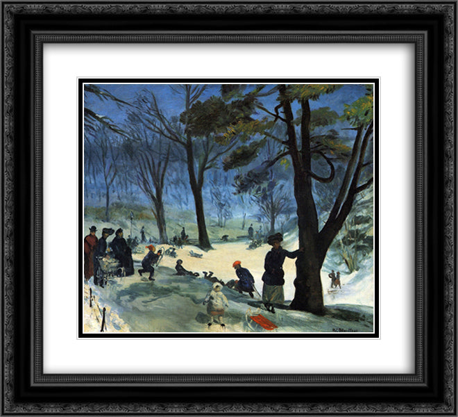 Central Park in Winter 22x20 Black Ornate Wood Framed Art Print Poster with Double Matting by Glackens, William James
