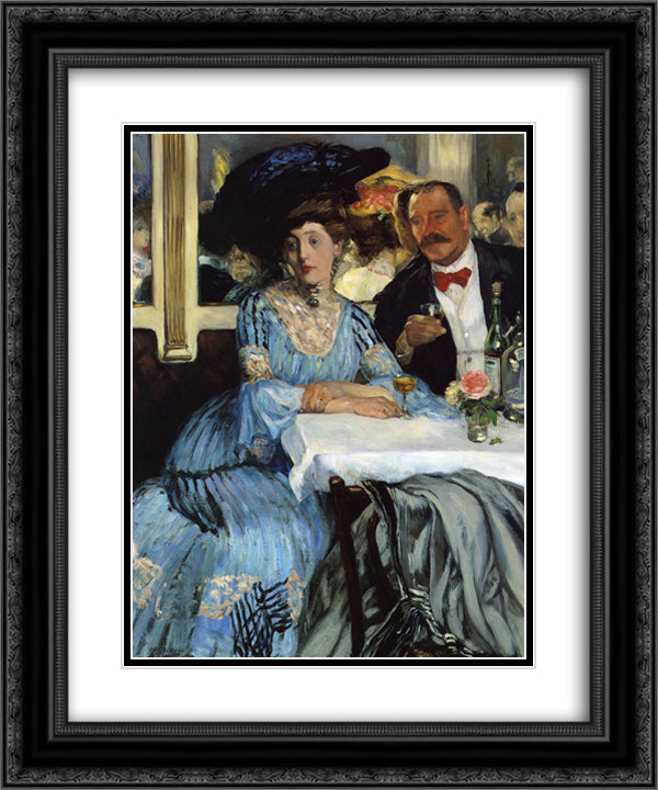 Chez Mouquin 20x24 Black Ornate Wood Framed Art Print Poster with Double Matting by Glackens, William James