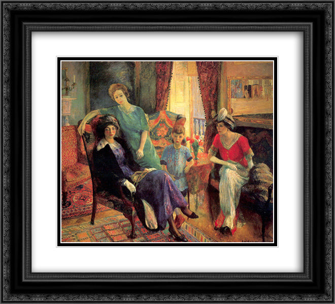 Family group 22x20 Black Ornate Wood Framed Art Print Poster with Double Matting by Glackens, William James