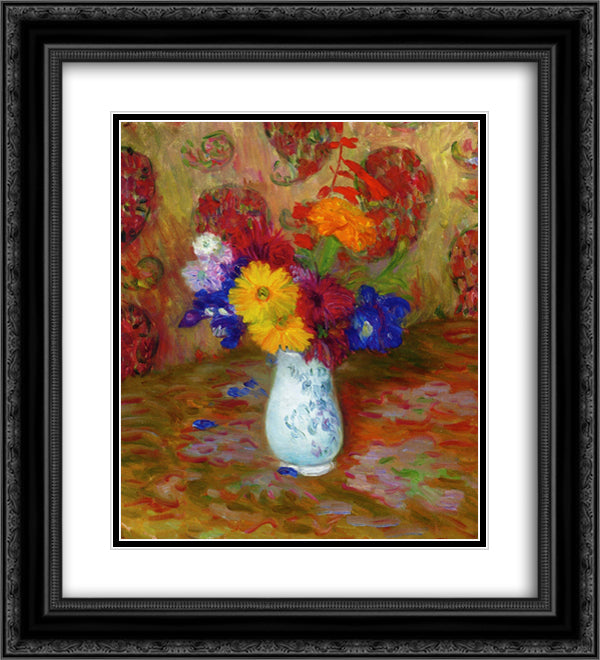 Flowers Against a Palm Leaf Pettern 20x22 Black Ornate Wood Framed Art Print Poster with Double Matting by Glackens, William James