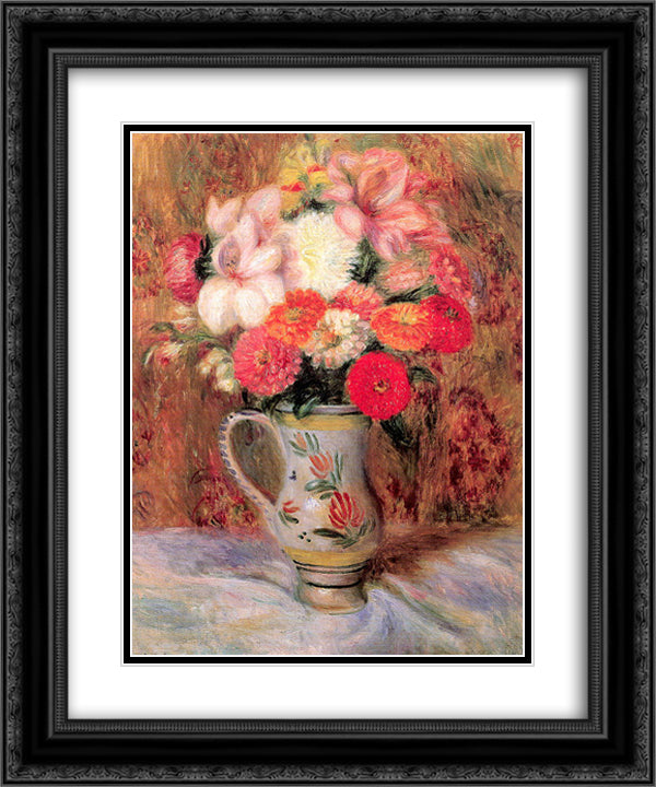 Flowers in a Quimper Pitcher 20x24 Black Ornate Wood Framed Art Print Poster with Double Matting by Glackens, William James