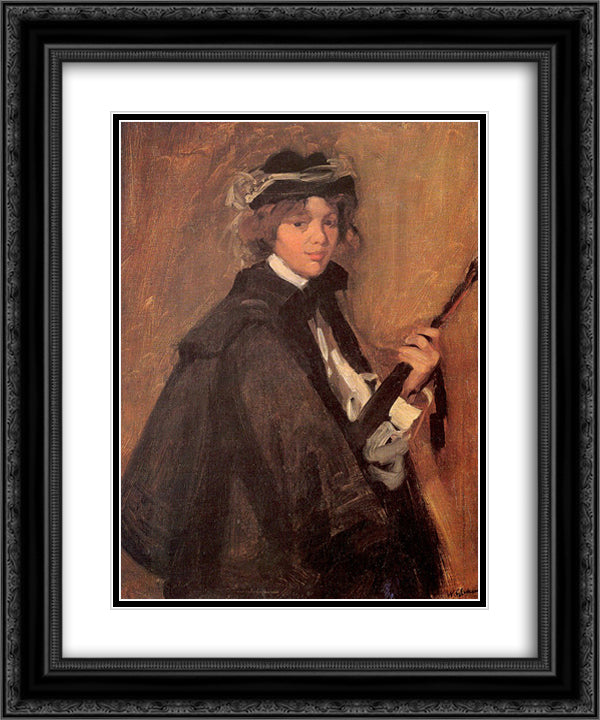 Girl in a Black Cape 20x24 Black Ornate Wood Framed Art Print Poster with Double Matting by Glackens, William James