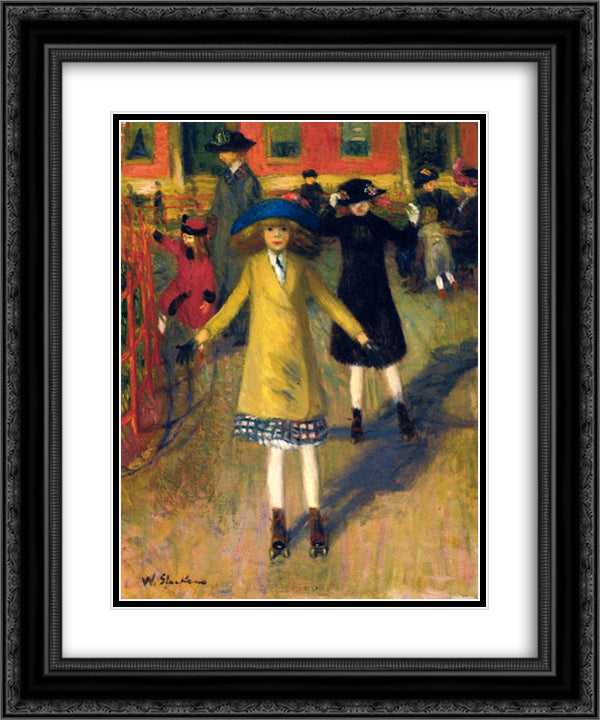 Girl Roller-Skating, Washington Square 20x24 Black Ornate Wood Framed Art Print Poster with Double Matting by Glackens, William James
