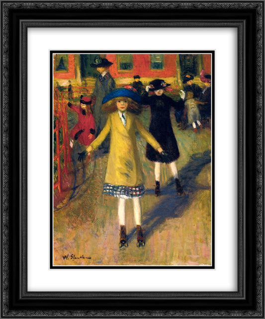 Girl Roller-Skating, Washington Square 20x24 Black Ornate Wood Framed Art Print Poster with Double Matting by Glackens, William James