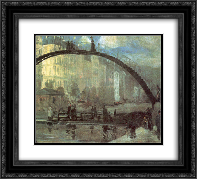 La Villette 22x20 Black Ornate Wood Framed Art Print Poster with Double Matting by Glackens, William James