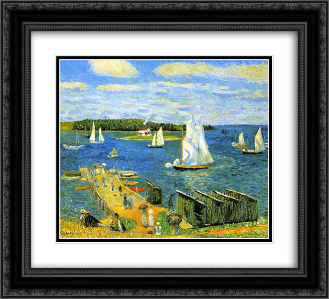 Mahone Bay 22x20 Black Ornate Wood Framed Art Print Poster with Double Matting by Glackens, William James