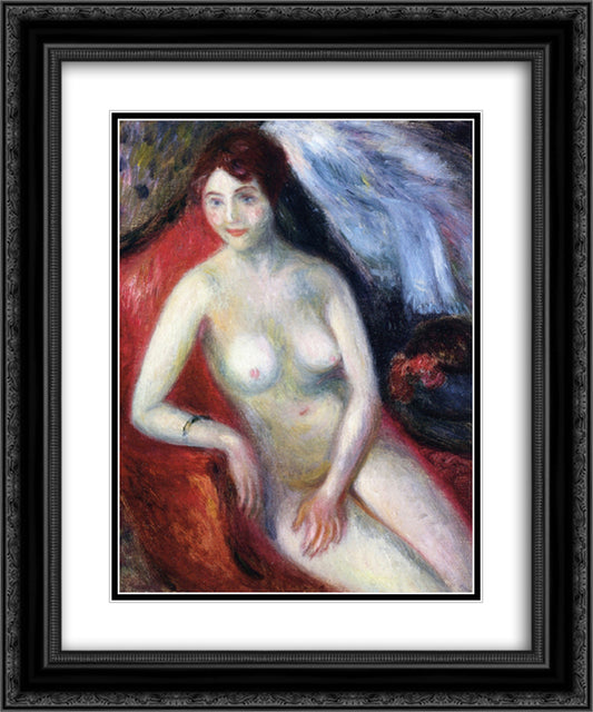 Nude on a Red Sofa 20x24 Black Ornate Wood Framed Art Print Poster with Double Matting by Glackens, William James