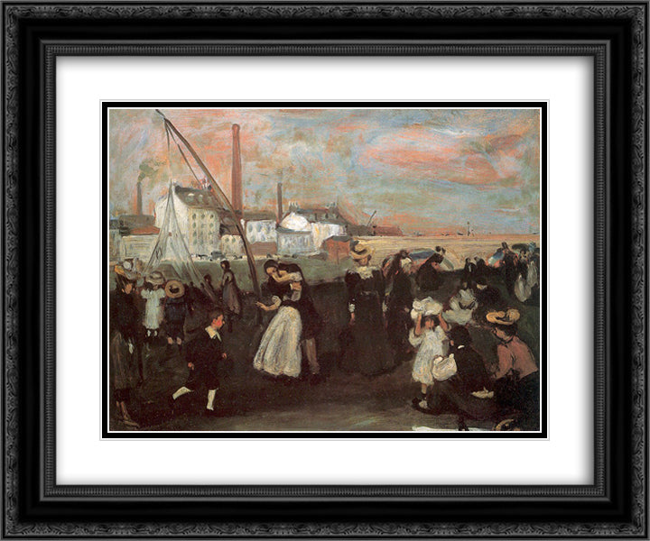 On the quai 24x20 Black Ornate Wood Framed Art Print Poster with Double Matting by Glackens, William James