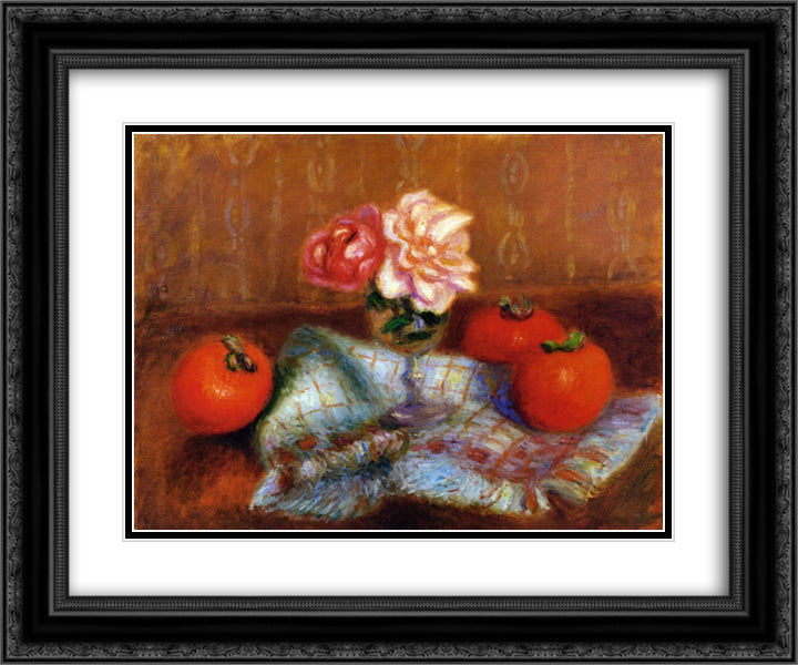 Roses and Perimmons 24x20 Black Ornate Wood Framed Art Print Poster with Double Matting by Glackens, William James