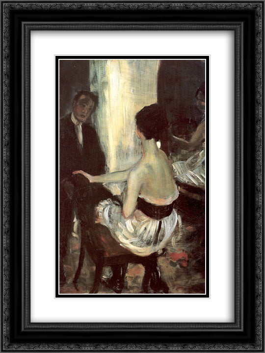 Seated Actress with Mirror 18x24 Black Ornate Wood Framed Art Print Poster with Double Matting by Glackens, William James