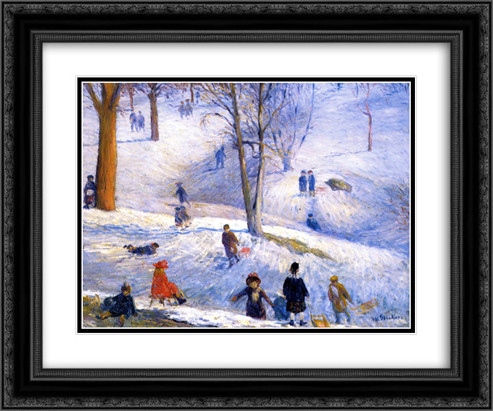 Sledding 24x20 Black Ornate Wood Framed Art Print Poster with Double Matting by Glackens, William James