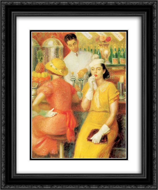Soda Fountain 20x24 Black Ornate Wood Framed Art Print Poster with Double Matting by Glackens, William James