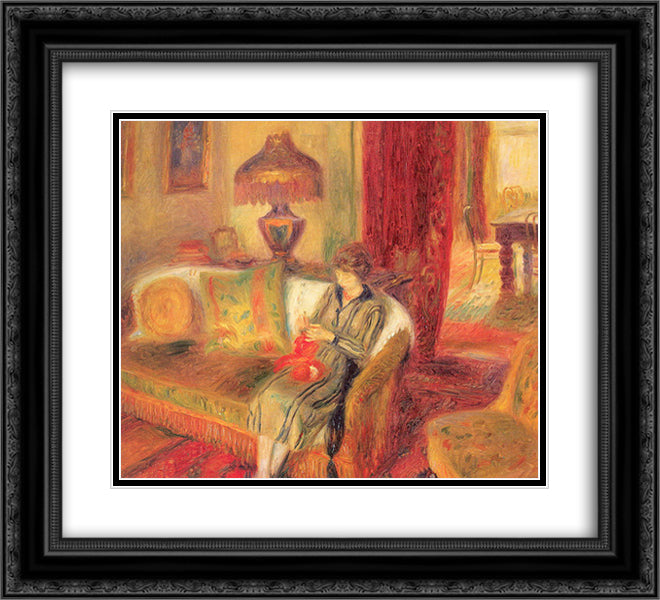 The Artist's Wife Knitting 22x20 Black Ornate Wood Framed Art Print Poster with Double Matting by Glackens, William James