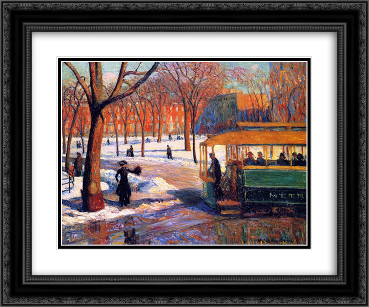 The Green Car 24x20 Black Ornate Wood Framed Art Print Poster with Double Matting by Glackens, William James