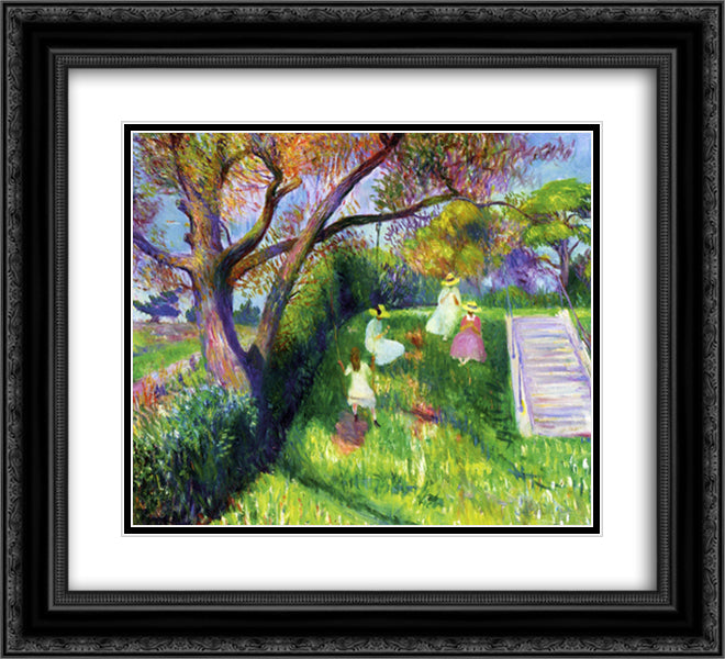 The Swing 22x20 Black Ornate Wood Framed Art Print Poster with Double Matting by Glackens, William James