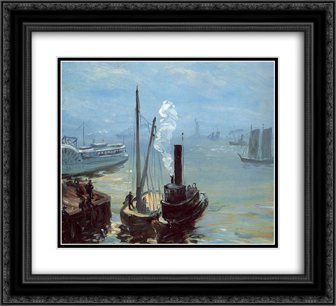 Tugboat and Lighter 22x20 Black Ornate Wood Framed Art Print Poster with Double Matting by Glackens, William James