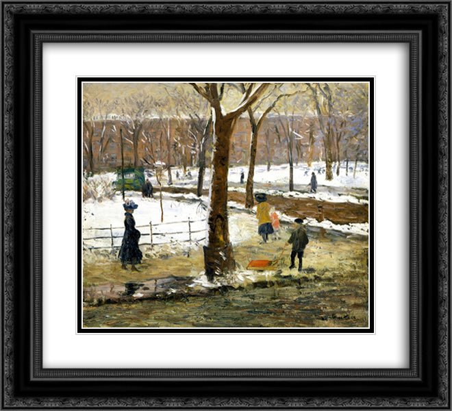 Washington Square, 22x20 Black Ornate Wood Framed Art Print Poster with Double Matting by Glackens, William James