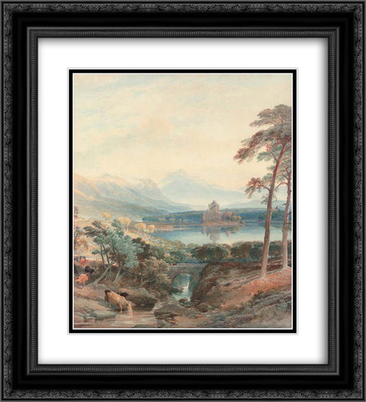 A crisp morning, Kilchurn Castle 20x22 Black Ornate Wood Framed Art Print Poster with Double Matting by Leitch, William Leighton
