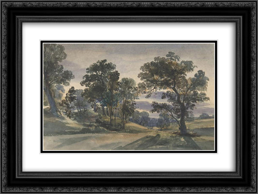 A Parkland View at Dusk 24x18 Black Ornate Wood Framed Art Print Poster with Double Matting by Leitch, William Leighton