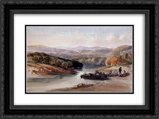 A River Landscape, possibly Near the Lago Maggiore 24x18 Black Ornate Wood Framed Art Print Poster with Double Matting by Leitch, William Leighton