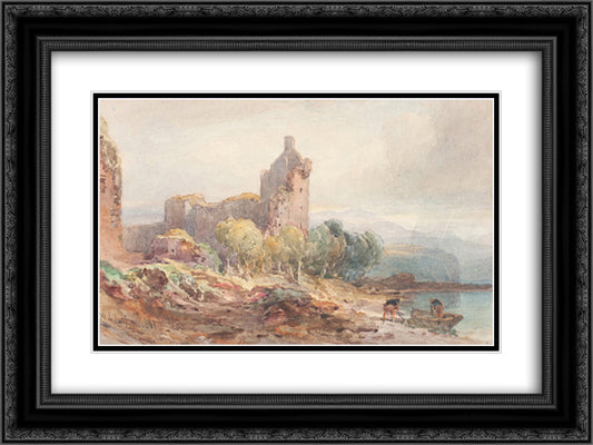 A Ruined Castle on a Lake 24x18 Black Ornate Wood Framed Art Print Poster with Double Matting by Leitch, William Leighton
