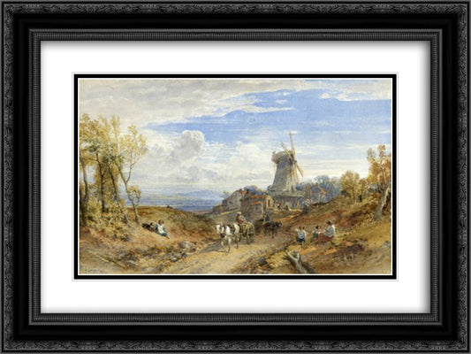 A Windmill by a Country Road 24x18 Black Ornate Wood Framed Art Print Poster with Double Matting by Leitch, William Leighton