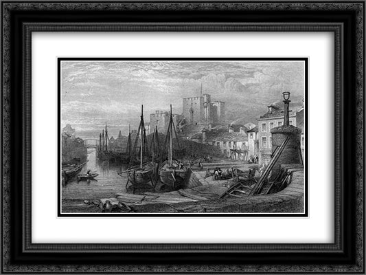 Castle Rushen, Castleton, Isle of Man, engraving by William Miller after Leitch 24x18 Black Ornate Wood Framed Art Print Poster with Double Matting by Leitch, William Leighton