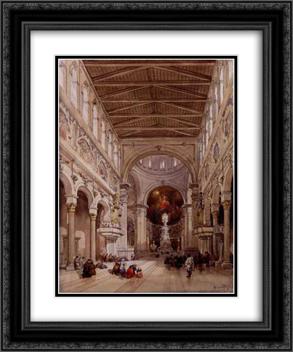 Interior of the Cathedral, Messina 20x24 Black Ornate Wood Framed Art Print Poster with Double Matting by Leitch, William Leighton