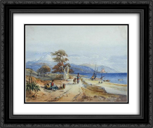 Mediterranean Scene 24x20 Black Ornate Wood Framed Art Print Poster with Double Matting by Leitch, William Leighton