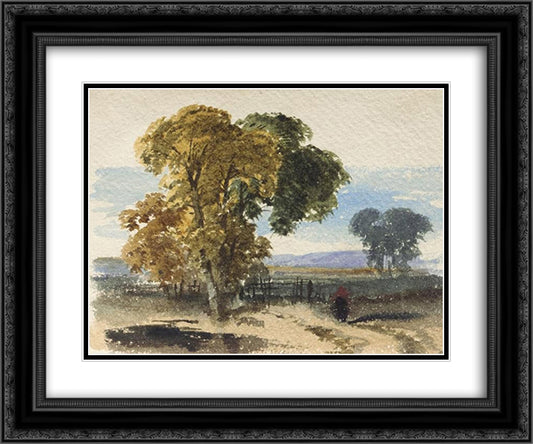 Moorland landscape (Tree Study) 24x20 Black Ornate Wood Framed Art Print Poster with Double Matting by Leitch, William Leighton