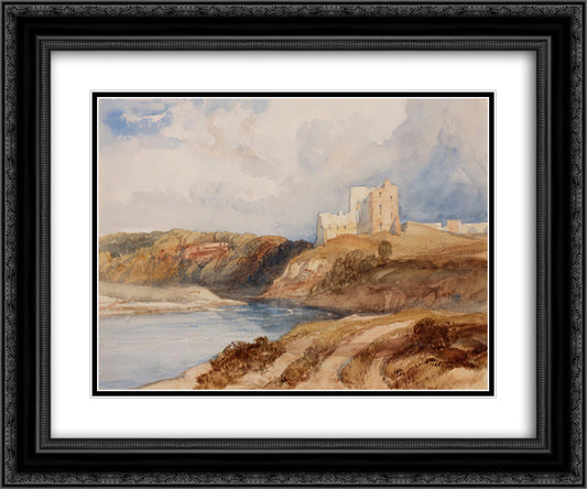 Northumberland Norham Castle 24x20 Black Ornate Wood Framed Art Print Poster with Double Matting by Leitch, William Leighton