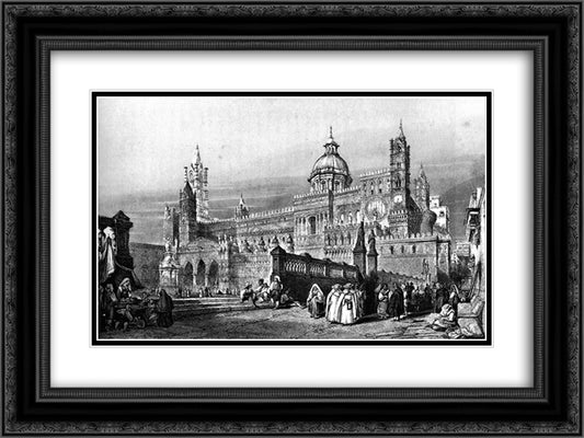 Palermo cathedral, drawing by Leitch, engraving by J.H. Le Keux 24x18 Black Ornate Wood Framed Art Print Poster with Double Matting by Leitch, William Leighton