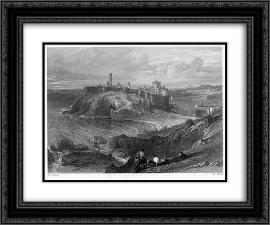Peel Castle, Isle of Man, engraving by William Miller after Leitch 24x20 Black Ornate Wood Framed Art Print Poster with Double Matting by Leitch, William Leighton