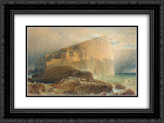The Bass Rock 24x18 Black Ornate Wood Framed Art Print Poster with Double Matting by Leitch, William Leighton