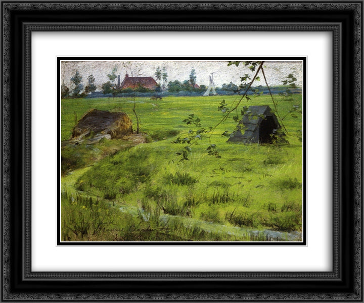 A Bit of Holland Meadows (aka A Bit of Green in Holland) 24x20 Black Ornate Wood Framed Art Print Poster with Double Matting by Chase, William Merritt