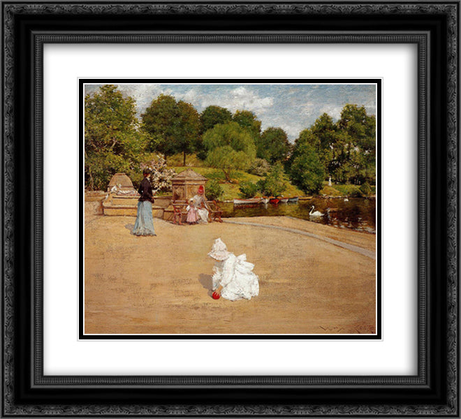 A Bit of the Terrace (aka Early Morning Stroll) 22x20 Black Ornate Wood Framed Art Print Poster with Double Matting by Chase, William Merritt