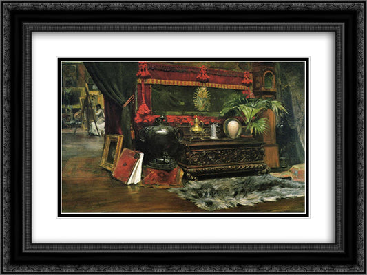 A Corner of My Studio 24x18 Black Ornate Wood Framed Art Print Poster with Double Matting by Chase, William Merritt