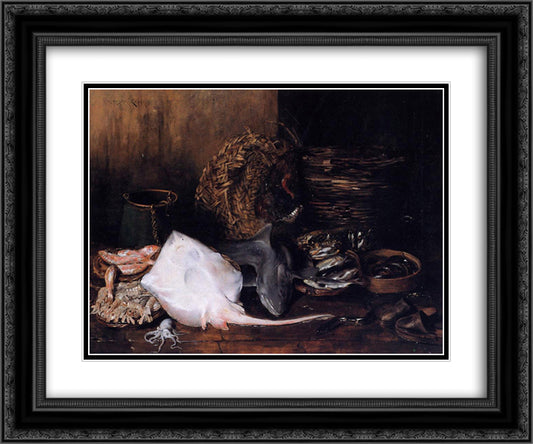 A Fishmarket in Venice (aka Venetian Fish Market - the Yield of the Waters) 24x20 Black Ornate Wood Framed Art Print Poster with Double Matting by Chase, William Merritt