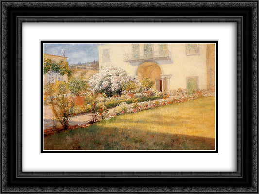 A Florentine Villa 24x18 Black Ornate Wood Framed Art Print Poster with Double Matting by Chase, William Merritt